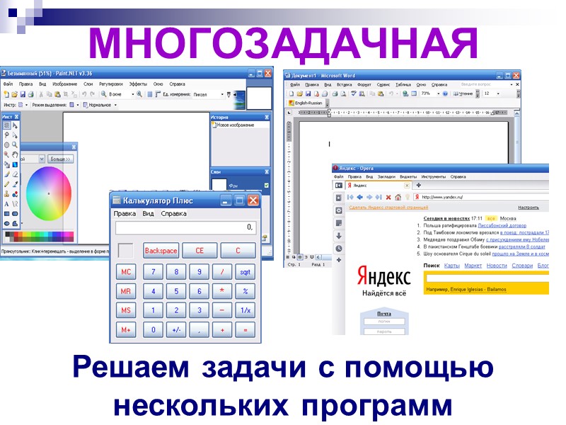 МНОГОЗАДАЧНАЯ Решаем задачи с помощью нескольких программ